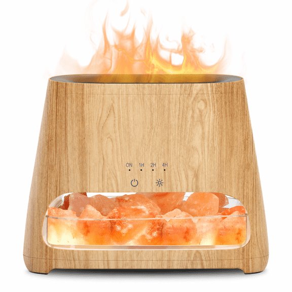 2-in-1 Ultrasonic Oil Diffuser & Himalayan Salt Lamp Wooden Grain