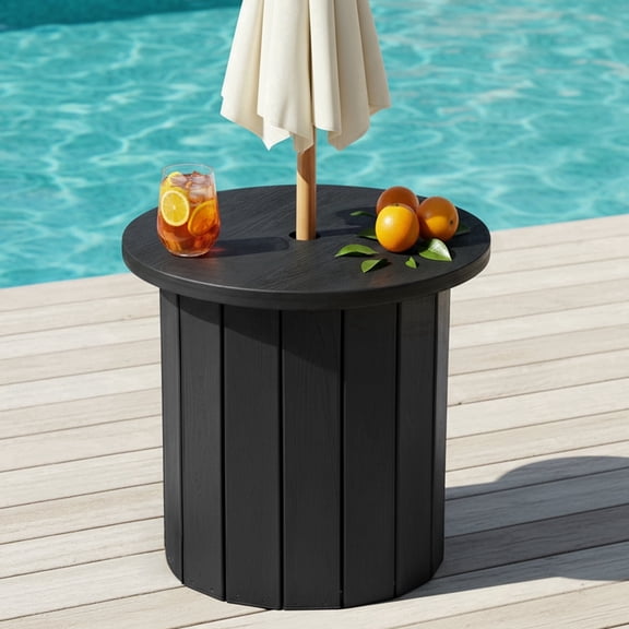 WIKIWIKI 2-in-1 Umbrella Stand Side Table, All-Weather Hdpe Base with Water-Weighted Anti-Tip Design, Fits 1.5–1.9 inch Poles