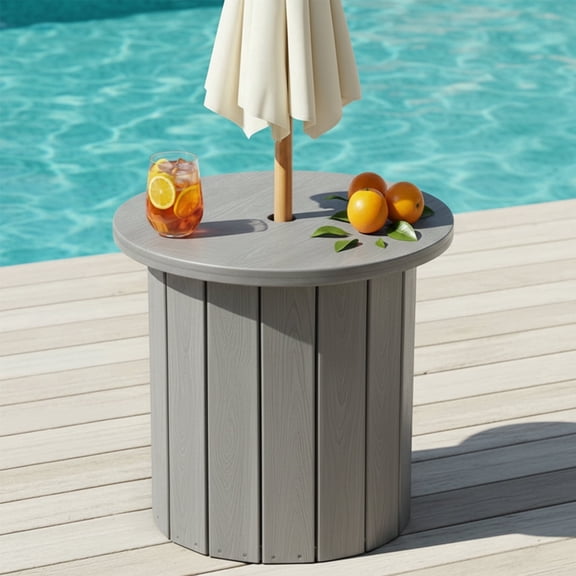 2-in-1 Umbrella Stand Side Table, All-Weather HDPE Patio Umbrella Base with Water-Weighted Anti-Tip Design, for Patio, Lawn & Backyard