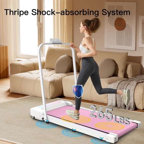 2-in-1 Under Desk Treadmill Walking Pad – Portable Walking Jogging Machine with Handle Remote Control & LED Display for Home Office Pink