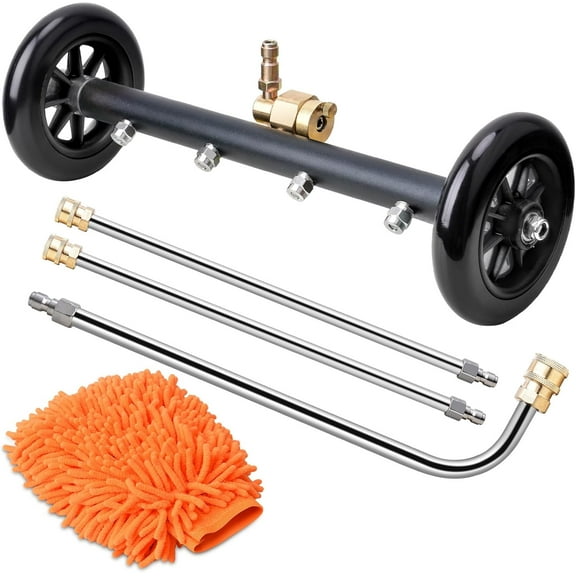 2-in-1 Undercarriage Pressure Washer Attachment, 16" Pressure Washer Undercarriage Cleaner, Under Car Wash with Extension Wands Wash Mitt, Reversible Pressure Washer Broom Attachment, Black