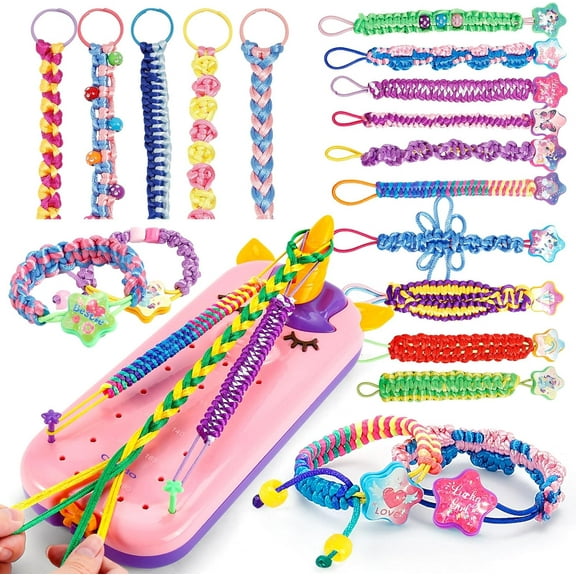 2-in-1 Unicorn Friendship Bracelet Making Kit for Girls, DIY Keychain and Bracelet
