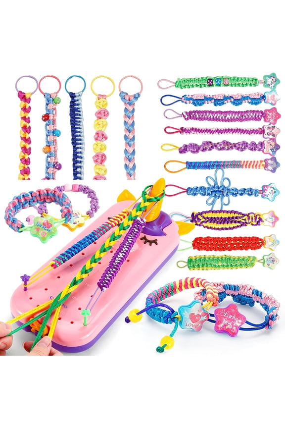 2-in-1 Unicorn Friendship Bracelet Making Kit for Girls, DIY Keychain and Bracelet