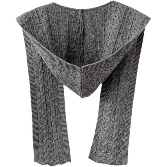 2-in-1 Unisex Hooded Scarf, Knitted Hooded Long Scarf for Women & Men, Winter Warm Scarf with Hood for Outdoor Activities