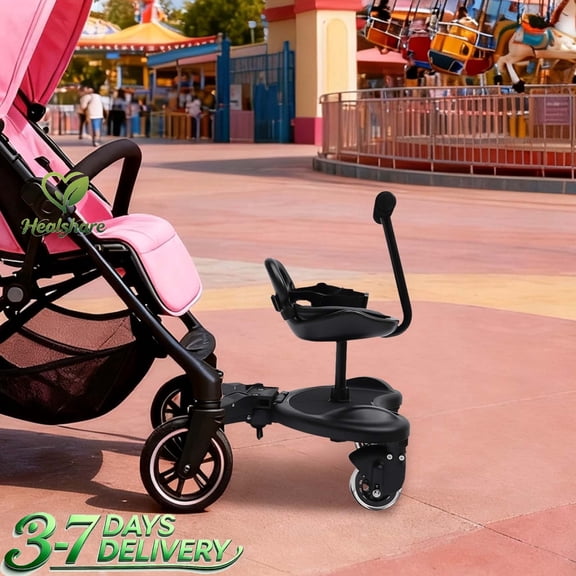 2 in 1 Universal Buggy Child Board with Detachable Seat, Adjustable Kids Ride Along Stroller Accessory for Most Strollers