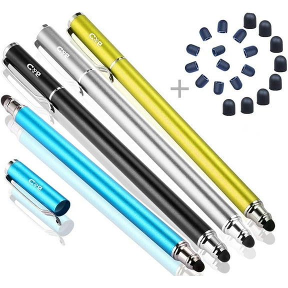 Antier 2-in-1 Universal Capacitive Stylus/Styli 5.5" L with 20 Pcs Replacement Rubber Tips - (Black/Aqua/Silver/Yellow)