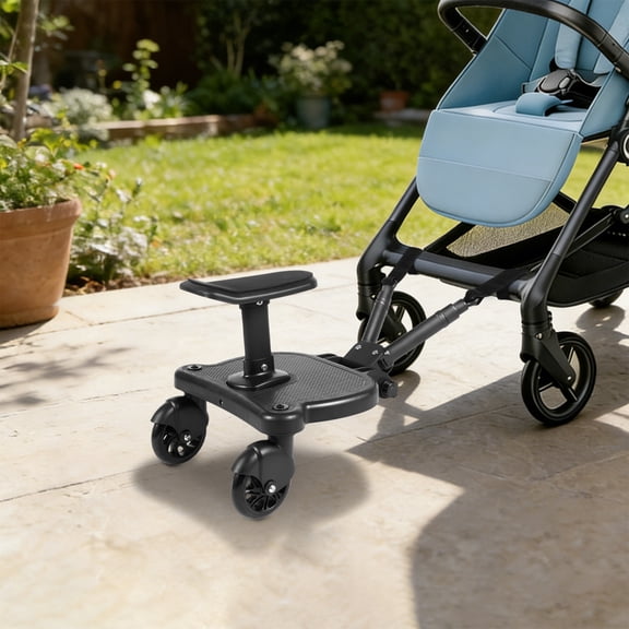 2-in-1 Universal Stroller Board with Detachable Seat  Sit & Stand Buggy Board for Toddlers Ages 3-7, 55lbs Capacity, 360 Smooth PU Wheels, Adjustable Height for Most Strollers  Black