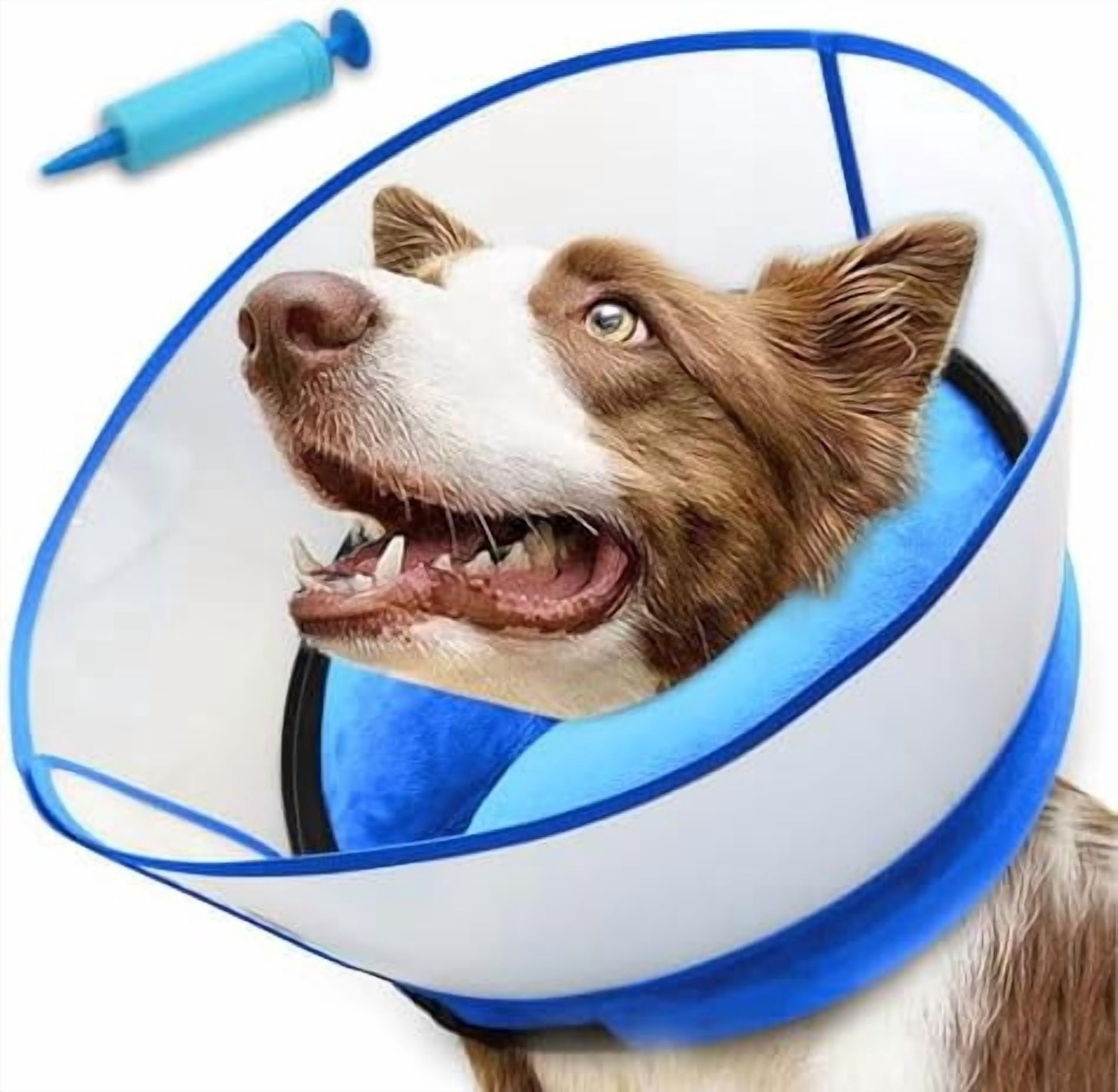 2-in-1 Upgraded Inflatable Dog Cone Collar with Detachable Anti-Licking Shield, Soft Adjustable Elizabethan Collar for Dogs After Surgery (M, Blue)