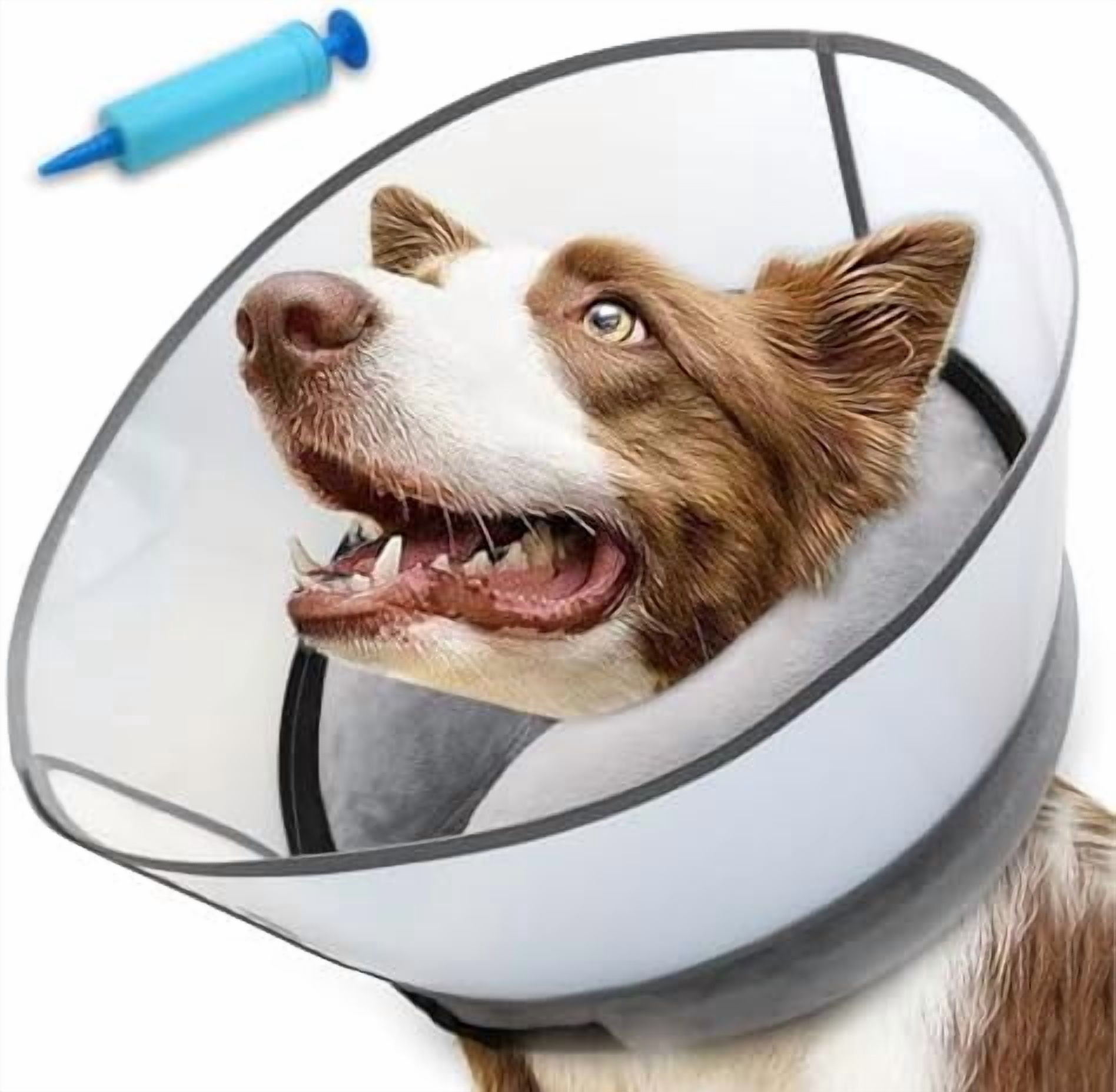 2-in-1 Upgraded Inflatable Dog Cone Collar with Detachable Anti-Licking Shield, Soft Adjustable Elizabethan Collar for Dogs After Surgery (S, Grey)