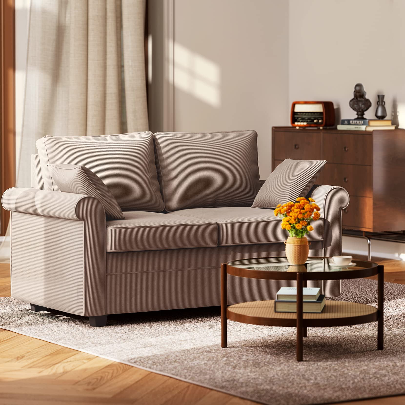 2 in 1 Upholstered Sleeper Sofa, 2 Seater Loveseat Couch, Neche