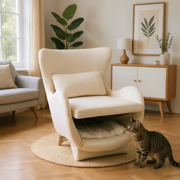 2 in 1 Velvet Accent Chair in a Soft Hue, Upholstered Back Single Sofa for Comfortable Leisure Seating,White