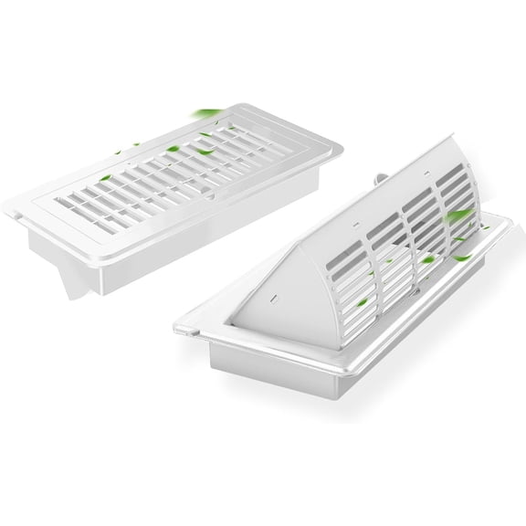 2-in-1 Vent Deflector & Floor Vent Cover, 2 Pack | Tool-Free Install, Adjustable 4x10 Floor Register for , Office & Ceiling | Rustproof ABS, Energy-Saving Airflow Control (White)
