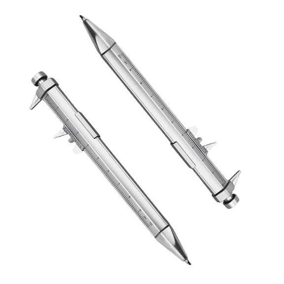2 in 1 Vernier Caliper 15cm Multifunctional Tool with Ballpoint Pen for Woodworkers Students Measuring Writing, 2Pieces