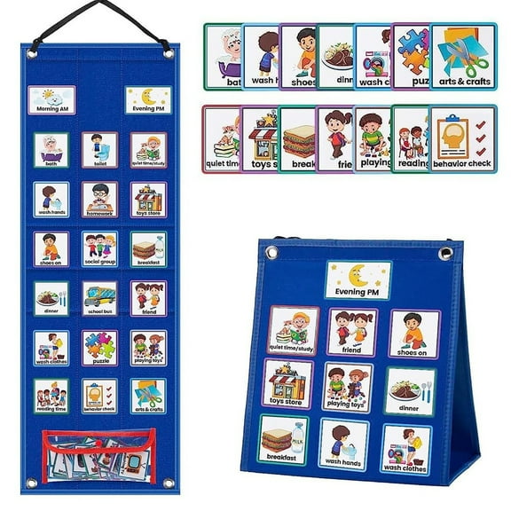 2-in-1 Visual Schedule Calendar - Daily Chore Routine with 70 Learning Cards for Home School Behavioral Tool & Wall Planner