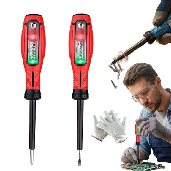 2 in 1 Voltage Tester Screwdriver, Non-Contact Digital Display Pen with LCD, 12-250V AC Detector for Electricians, 2 Pack(Flathead and Phillips)