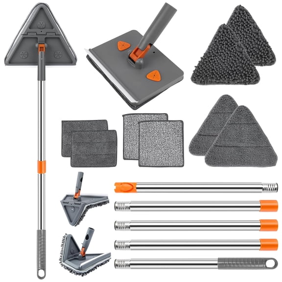 2-in-1 Wall Cleaner Mop with 79" Long Handle , 8 Washable Reusable Pads, Swivel Baseboard Cleaner Tool with Squeegee for Wall Ceiling Window Glass Door Corner Floor Furniture