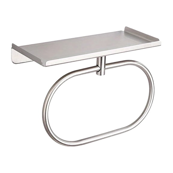 2 in 1 Wall Mounted Hand Towel Ring with Shelf, Heavy Duty Stainless Steel Towel Holder for Bathroom & Kitchen(Silver,22.5x16cm)