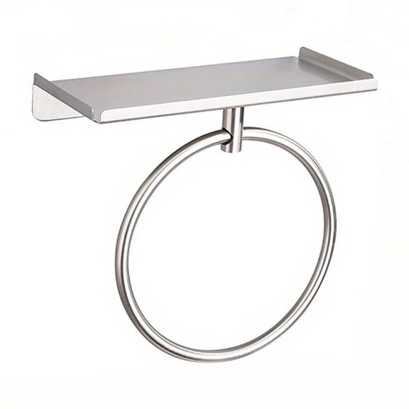 2 in 1 Wall Mounted Hand Towel Ring with Shelf, Stainless Steel Heavy Duty Towel Holder for Bathroom & Kitchen(Round,22x18x3cm)