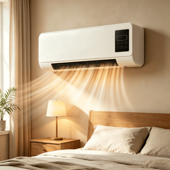 2‑in‑1 Wall‑Mounted Heater & Cooling Fan, Bladeless 1800W Double‑Insulated PTC Ceramic Heater with Touch Screen & Remote Timer, 110V for Bedroom RV Garage