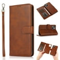 thumbnail image 1 of 2-in-1 Wallet Case for iPhone 14 (6.1") 2022, Allytech Vegan PU Leather Magnetic Detachable Shockproof Hand Strap Flip Folio Stand Protective Case for iPhone 14 5G, Brown, 1 of 7
