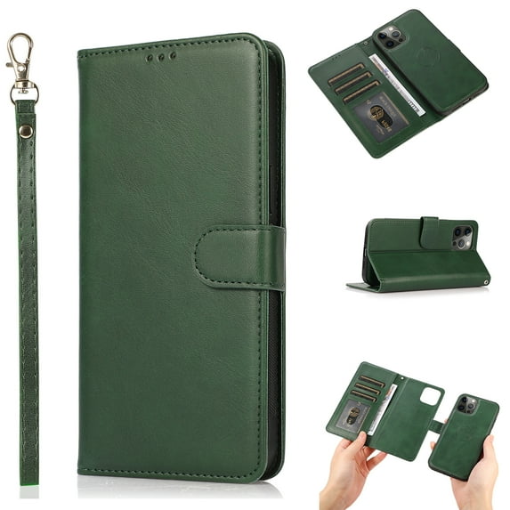 2-in-1 Wallet Case for iPhone 16 Pro Max (6.9") 2024, Allytech Vegan PU Leather Magnetic Detachable Shockproof Hand Strap Flip Folio Stand Protective Case for iPhone 16 Pro Max, Green