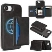 2-in-1 Wallet Case for iPhone 16e, RFID Blocking PU Leather with Magnetic Detachable 9 Card & Cash Slots, Kickstand Shockproof Protective Classic Slim Cover for Women & Men, Black