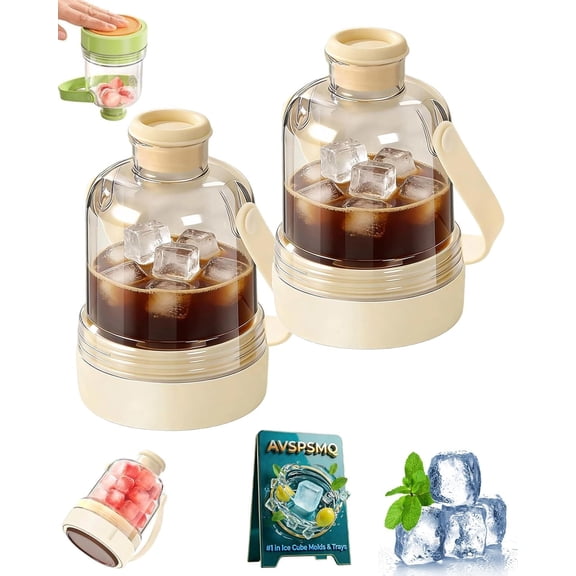 2-in-1 Water Bottle with Built-In Ice Tray  Transparent Portable Ice Maker Bottle, Easy-Release Silicone Cube Mold, Press-to-Release Square Ice Maker for Freezer, Drinks
