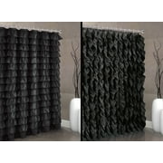 2 in 1 Waterfall Shabby Chic Ruffled Fabric Shower Curtain 2 Design can Make in one Shower Curtain Color Black