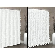 2 in 1 Waterfall Shabby Chic Ruffled Fabric Shower Curtain 2 Design can Make in one Shower Curtain White