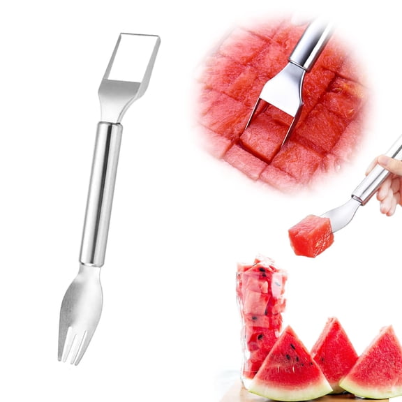 2-in-1 Watermelon Cutter and Fork, Stainless Steel Fruit Fork with Cutter Head, Portable Melon Slicer Tool for Summer Home Picnic Camping Kitchen Gadget, 1pc 2pc 3pc