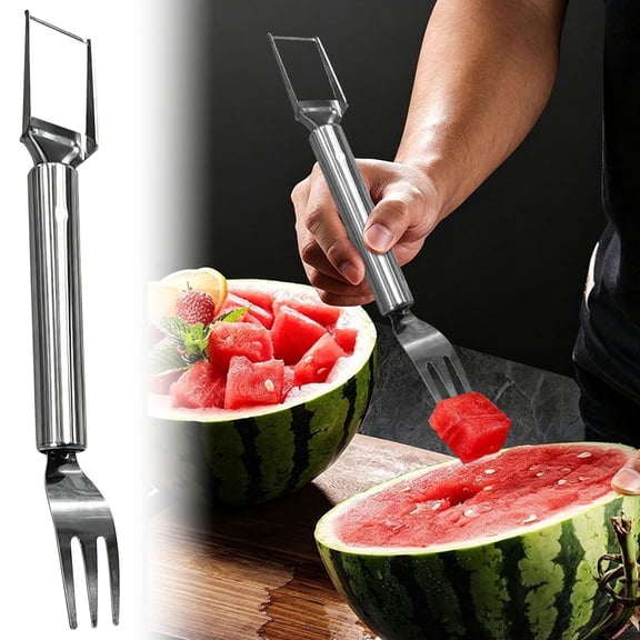 2-in-1 Watermelon Cutter, Stainless Steel Fruit Slicer Tool, Portable Windmill Cutter for Home Kitchen