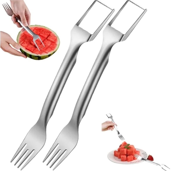 2-in-1 Watermelon Fork Slicer Cutter, 2024 Upgraded Dual Head Stainless Steel Fruit Cutter, Watermelon Cutter Slicer Tool (5 Pcs)