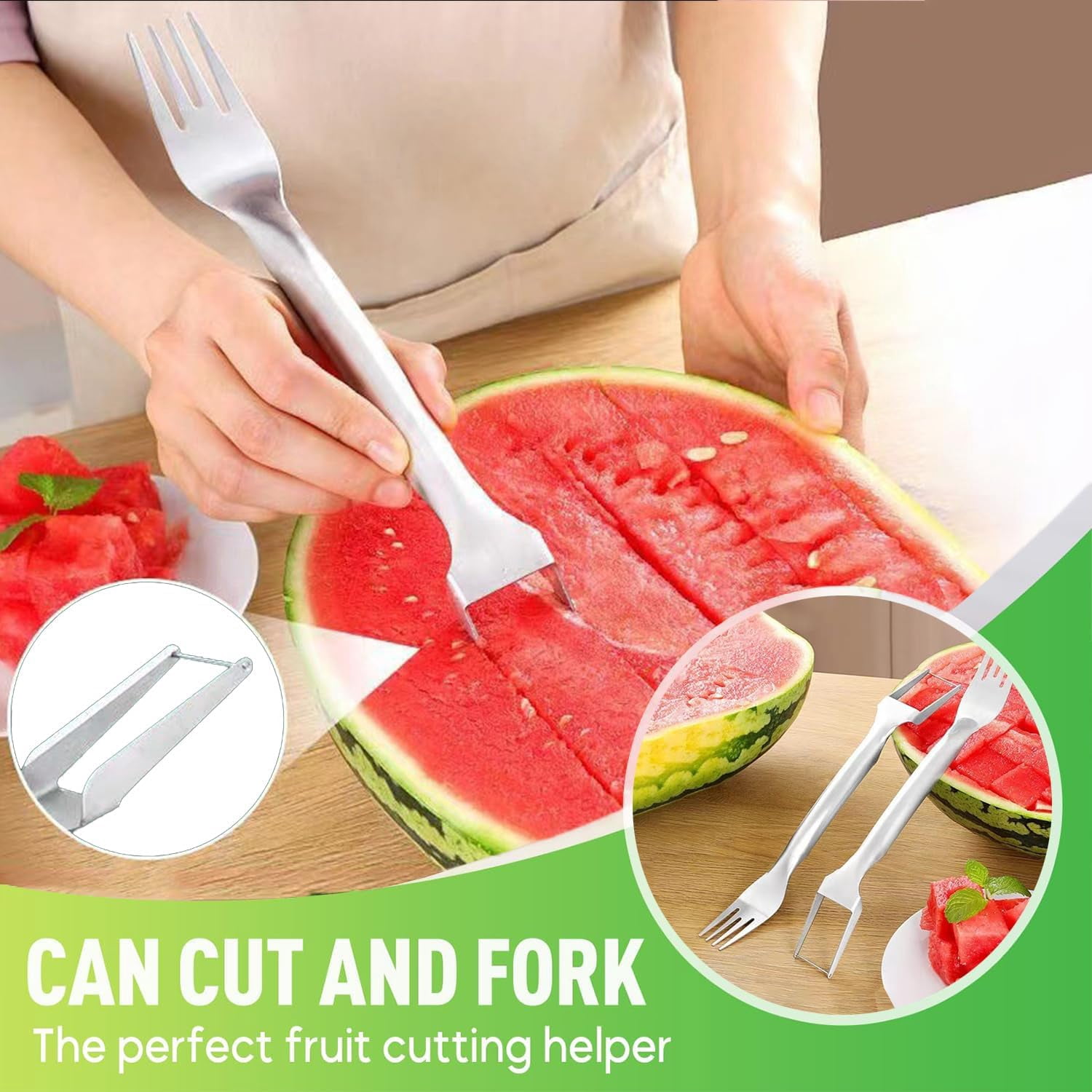 Fork Cutter 2-in-1 Watermelon Fork Slicer Cutter, Stainless Steel Fruit Cutter ...