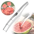 thumbnail image 1 of 2-in-1 Watermelon Slicer Cutter Tool, Stainless Steel Watermelon Cube Cutter, Create Clean 1" Cubes, Quickly Safe Watermelon Knife, Stainless Steel Fruit Cutter Kitchen Gadget, 8.66×1.02 in,A2#D, 1 of 5