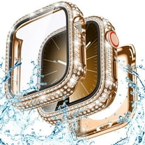 2-in-1 Waterproof Bling Case for Apple Watch Series 6/5/4/SE 44mm Screen Protector Case, Diamond Protective Face Cover iWatch Series 6/5/4/SE 44mm Crystal Rhinestone Bumper Accessories Women,Rosegold