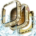 thumbnail image 1 of 2-in-1 Waterproof Bling Case for Apple Watch Series 9/8/7 41mm Screen Protector Case, Diamond Protective Face Cover iWatch Series 9/8/7 41mm Crystal Rhinestone Bumper Accessories Women,Gold, 1 of 5