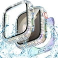 thumbnail image 1 of 2-in-1 Waterproof Bling Case for Apple Watch Series 9/8/7 45mm Screen Protector Case, Diamond Protective Face Cover iWatch Series 9/8/7 45mm Crystal Rhinestone Bumper Accessories Women,Colour, 1 of 5