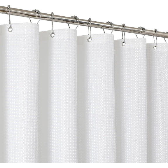 2-in-1 Waterproof Fabric Shower Curtain - No Separate Liner Needed Hotel-Style Waffle Weave Effortless Cleaning & Washable room Shower Curtain Set 72Wx72H White