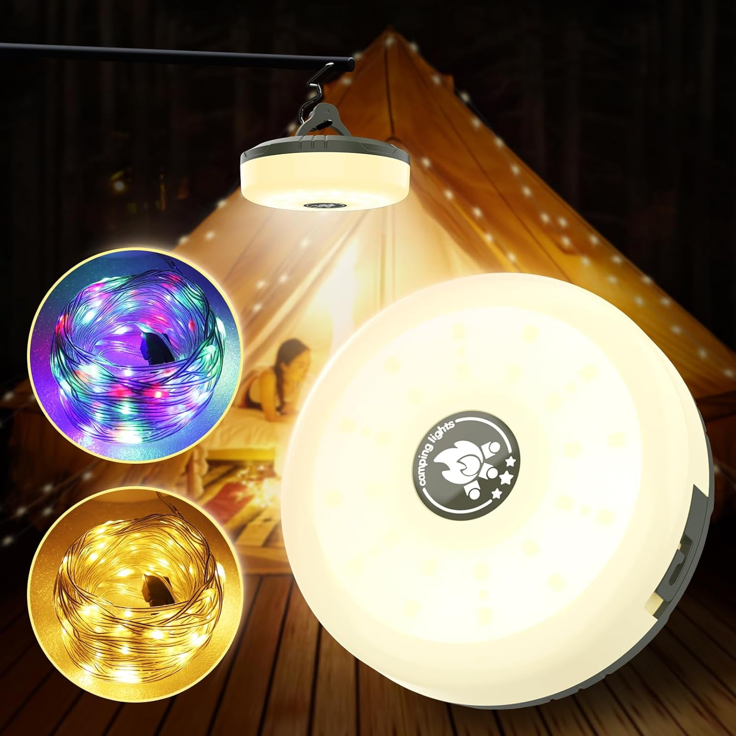 2 in 1 Waterproof and Durable Camping String Lights, USB Charging ...