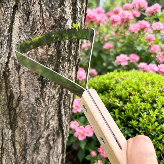 2-in-1 Weed Puller Tool,Garden Weed Scraper Tool, Weeding Rake, Metal Weeder & Soil Leveler with Ergonomic Wood Handle Weed Rake，Weed Destroyer,Silver1