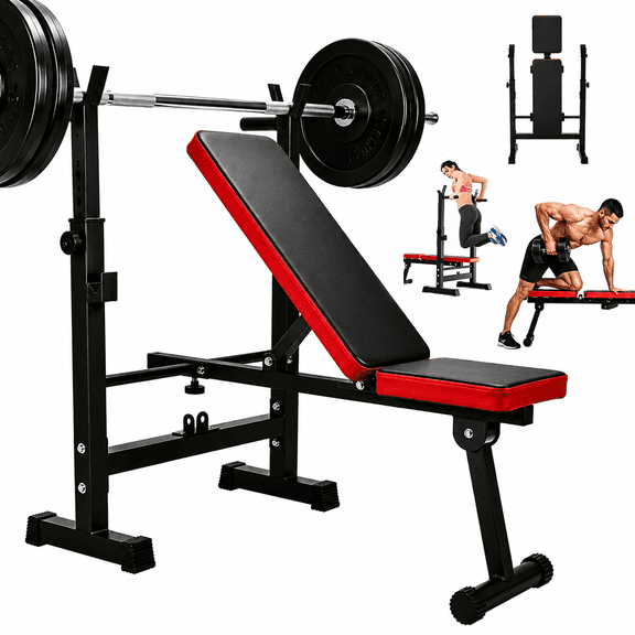 Gijjgole Adjustable Weight Bench for Home Gym, Foldable Bench Press with Pull-up, Adjustable Flat Incline Decline for Full Body Workout