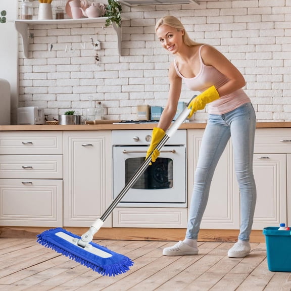 2-in-1 Wet Dry Flat Mop with Rotating Head, 50 Inch String Duster for Tile and Wood Floors