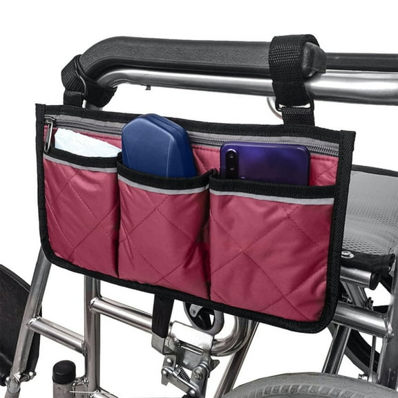 2-in-1 Wheelchair Side Pouch & Cup Holder, Reflective Safety Storage Organizer for Walker, Electric Wheelchair Accessories for Personal Items