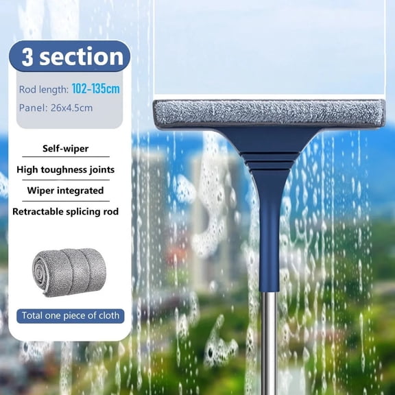 2 in 1 Window Mesh Screen Brush Window Cleaner Magic Broom Wiper Telescopic Long Handle Window Mop Squeegee Wiper Cleaning Tool