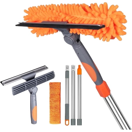 ITTAHO Window Squeegee with Extendable Pole, Window Scrubber Cleaning Tool, Washable Microfiber Chenille Pads