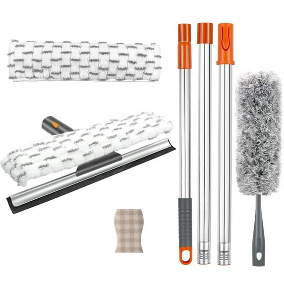 2 in 1 Window Squeegee & Washable Duster with Long Sturdy Handle,1 Sourcing Pad by PuriSwiff