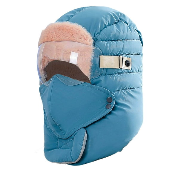 2 in 1 Windproof Full Cover Outdoor Riding Thermal Thick Hat with Integrated Glasses for Skiing Camping Hiking Winter Sports