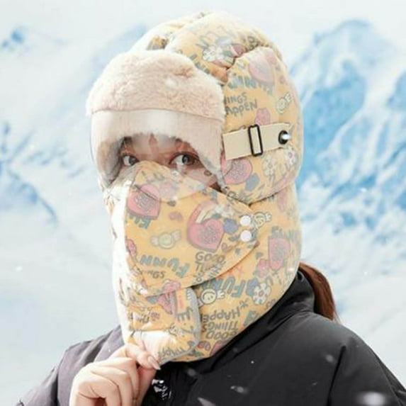 2-in-1 Windproof Full Cover Winter Hat with Goggles, Thermal Thick Ski Cap for Outdoor Riding Camping Hiking – Windproof Fabric Protects Face Neck Ears,Yellow