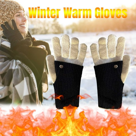 2-in-1 Winter Gloves for Women,Autumn and Winter Gloves, Touchscreen, Outdoor Warmth and Insulation Features, for Cycling with Knit Wrist Warmers