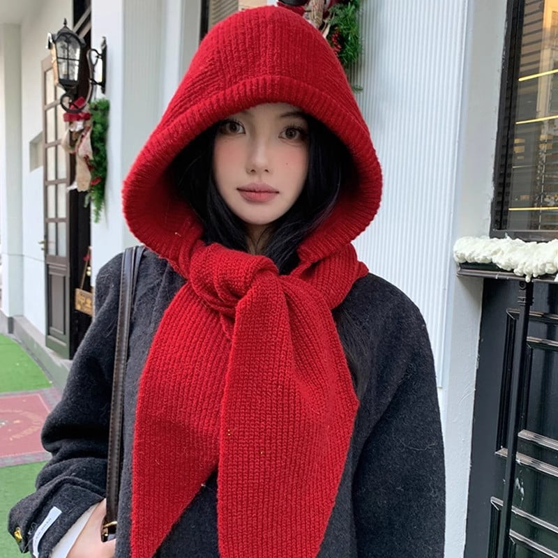 2-in-1 Winter Warm Hat Scarf for Women Cap Solid Color  display picture 1